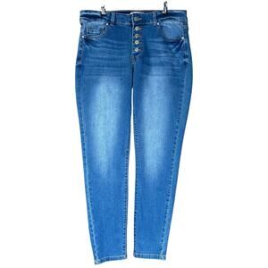 Tala Jeans Women Petite Sze 12P Blue Tapered Skinny 5 Button Fly StoneWash Denim